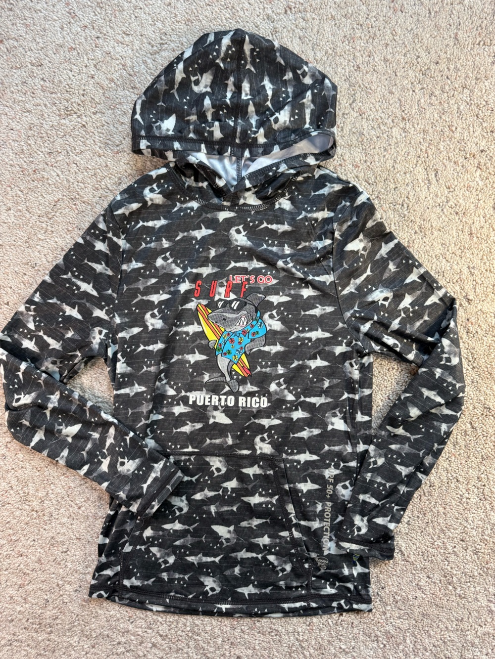 Banana Boat Kids Shark Sun Hoodie Large Puerto Rico Rash Guard UPF 50+